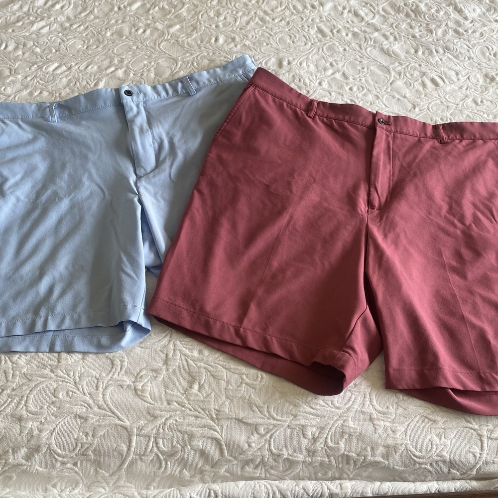 2‎ Dunning Men 40 Golf Shorts Player Fit Oxford Blue & Pink Performance Stretch